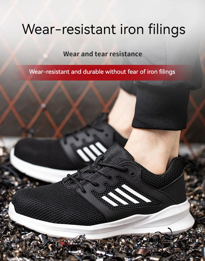 Safety Shoes for Men Steel Toe Safety Sneaker Anti-Smashing Black Work Boots Comfortable Wear-resisting Boots for Work as Hiking