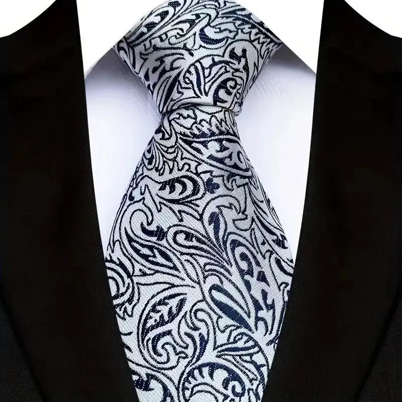 Classic 8CM Polyester Ties For Men Formal Business Silver Gray Paisley Stripes Dot Neckties Handmade College Shirt Neckwear BAZAARHUBO