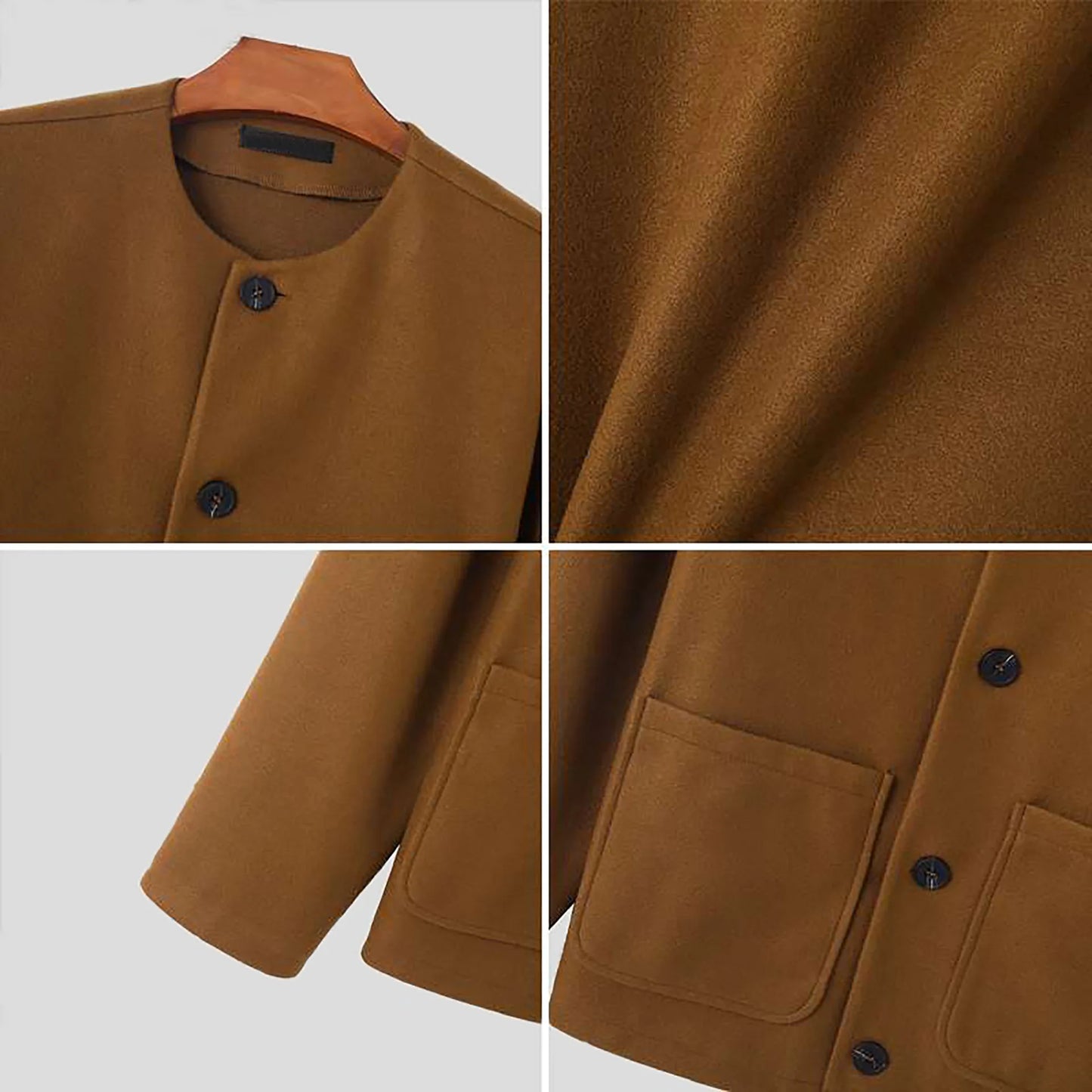 Korean Style Popular Double Side Jackets for Men Light Luxury Solid Fashion Button-up Neckless Woolen Coats Men Leisure Jackets