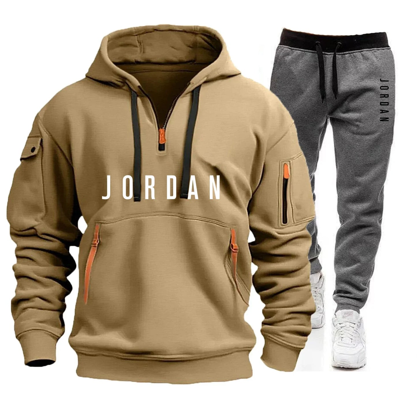 Autumn and winter men's sweatshirt set, fashionable and casual set, windproof thickened men's sportswear and pants 2-piece set