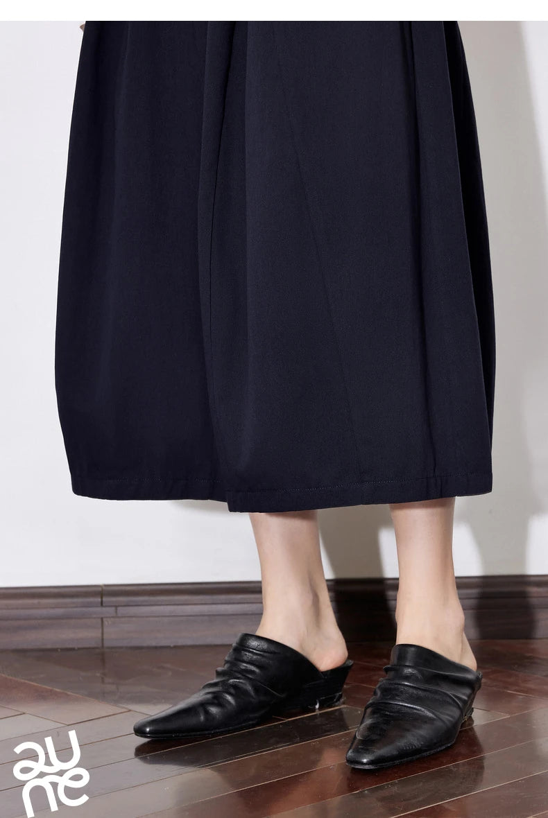 Toyouth Women Cotton A Line Umbrella Skirt Mid Calf Black