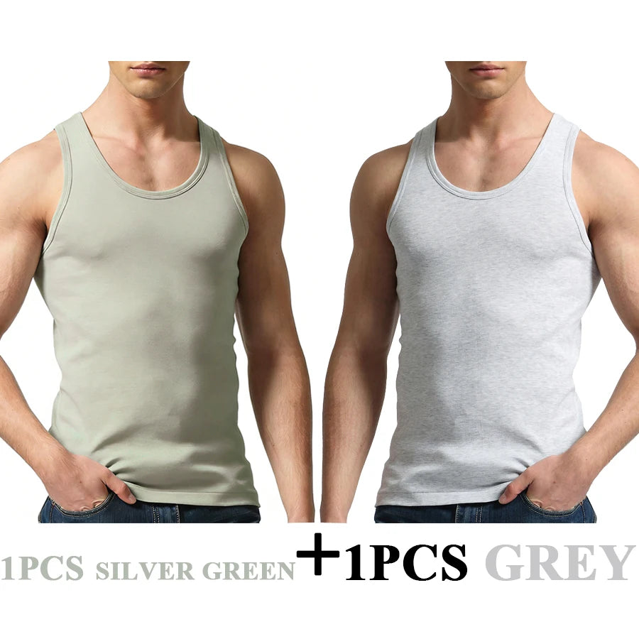Tank Tops Men Fitness Cool Summer 100% Cotton Vest Male Sleeveless Tops Gym Slim Casual Undershirt Mens Gift 10 Colors 1PCS