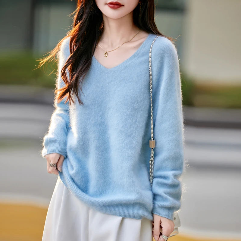 WinvyNee Women Tops Brushed Cashmere Wool Sweaters Winter V Neck Pink Warm Causal Knitted Tops Pullovers Solid Jumpers A1713002A
