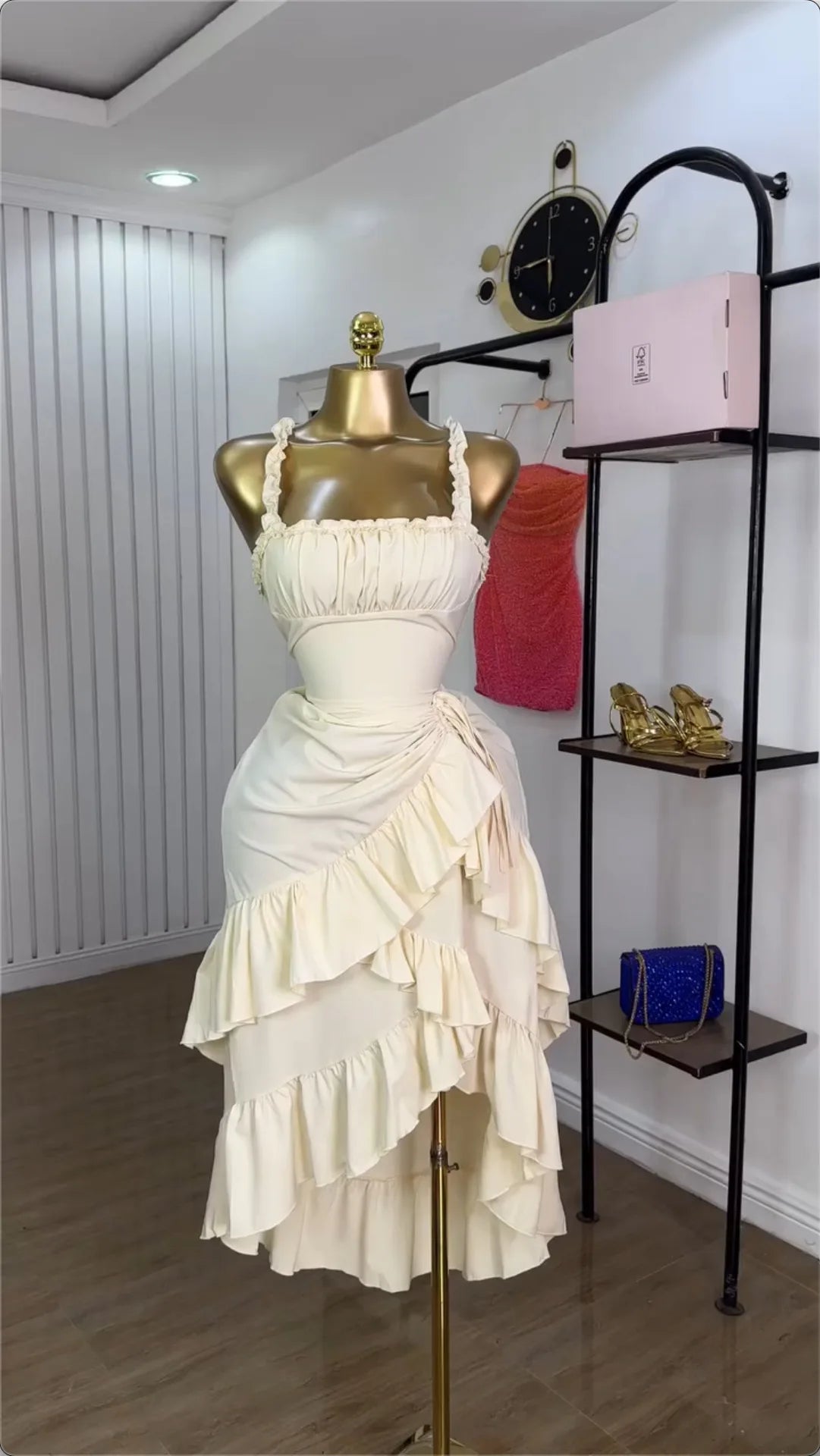 2025 Summer Women's Long Skirt with Strap and Ruffle Hem, High Waist Slimming Dress