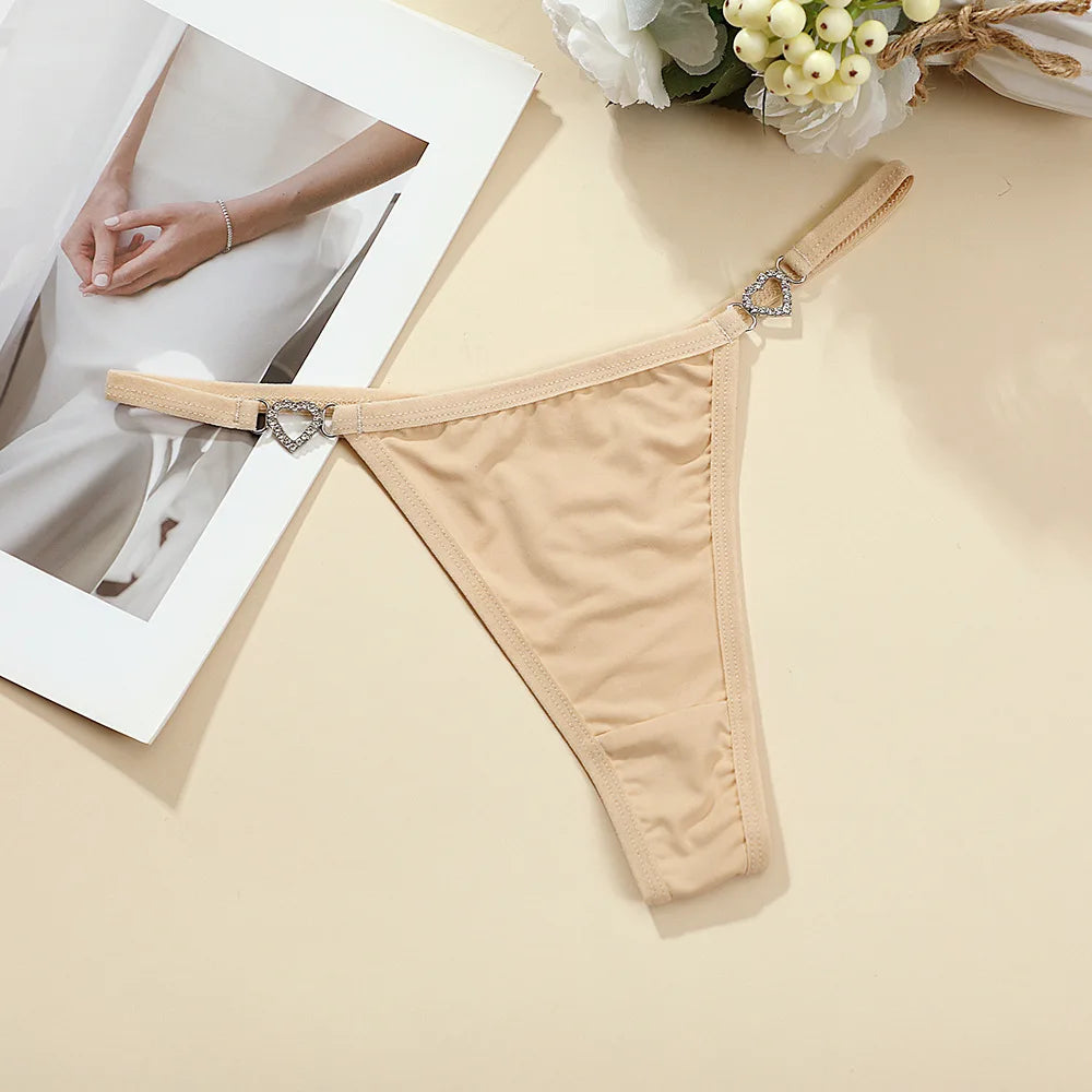 New Women Sexy Thongs Fashion Low Rise Ladies G-string Heart Decoration Sexy Intimate Lingerie T-Back New Cotton Crotch Panties