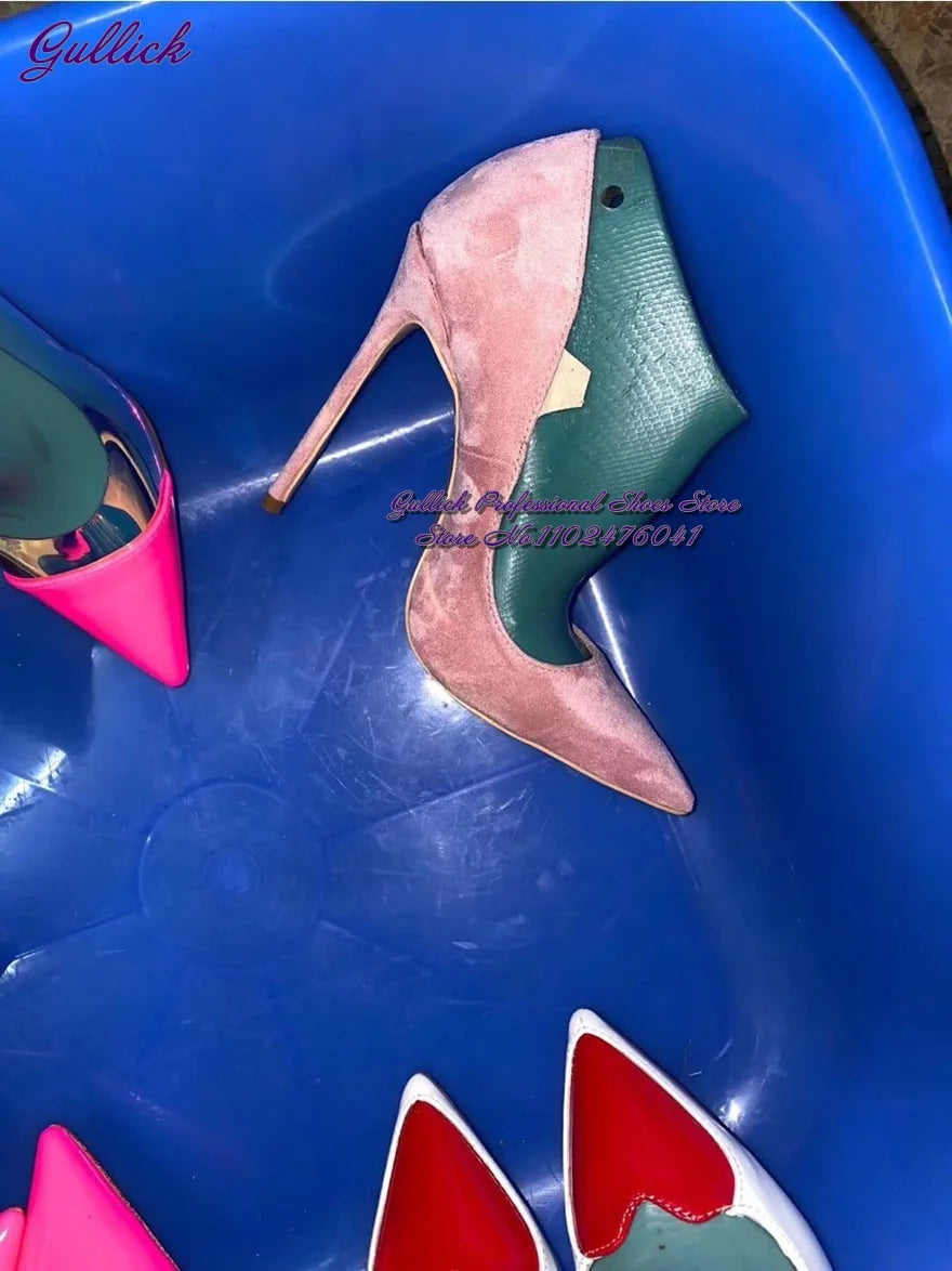 Gullick Women Hot Pink Suede High Heel Shoes 12Cm 10Cm 8Cm Stilettos Slip-On Pointed Toe Wedding Shoes Shallow Pumps Size45