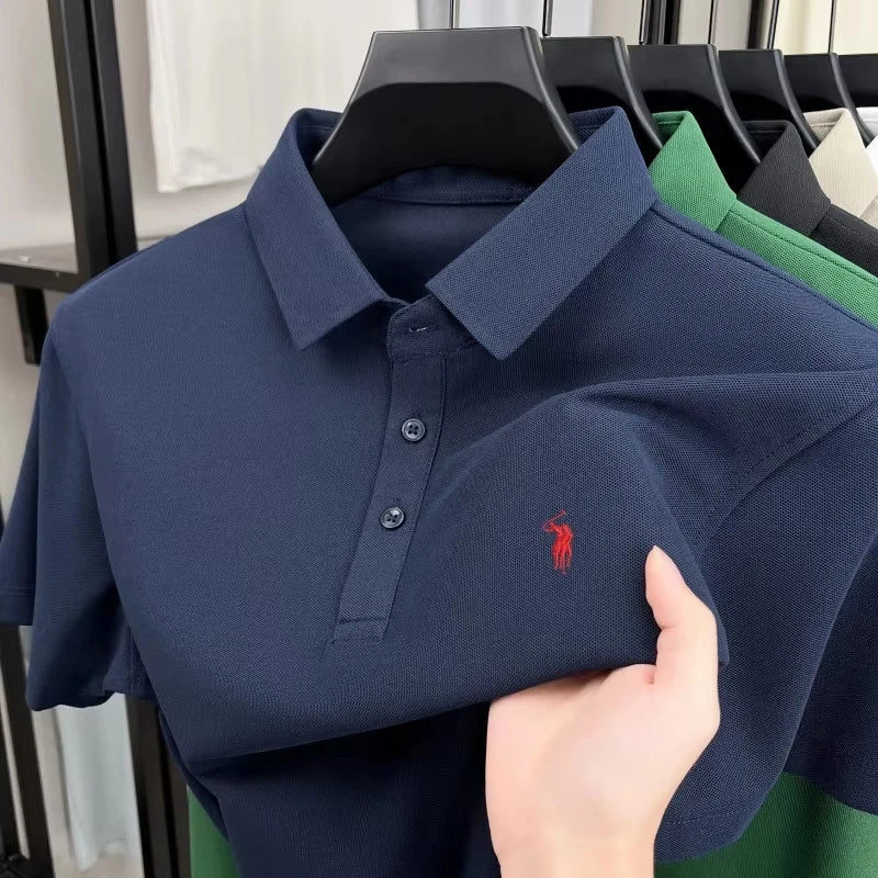 2026 Men's premium summer polo shirt, quick drying, breathable, casual, business fashion, sports, short sleeved, men's clothing