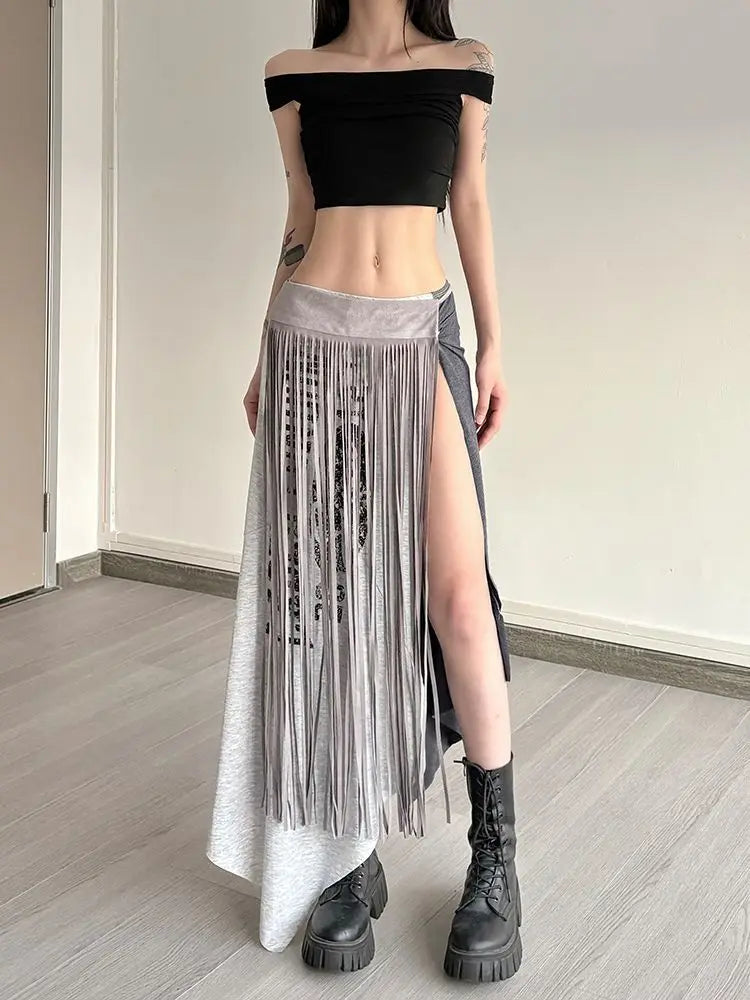2026 Summer Fashion New Women's Street Style American Style Half Skirt Irregular Split Letter Sexy Hot Girl Half Skirt