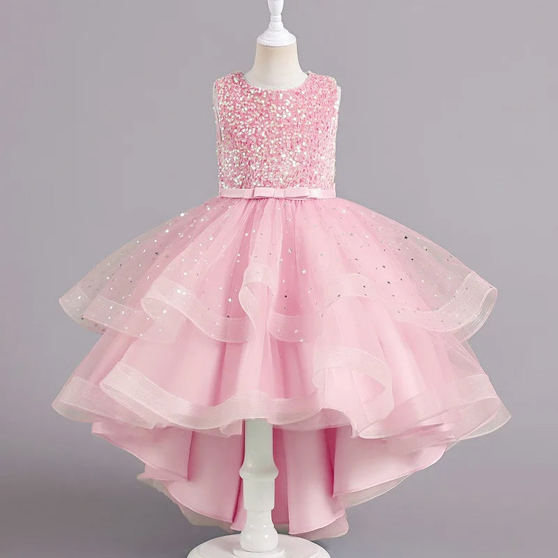 Flower Girls Princess Sequins Baby Wedding Christmas Party Trailing Dress Teenager Children Kids Elegant Vestidos for 3-15Years