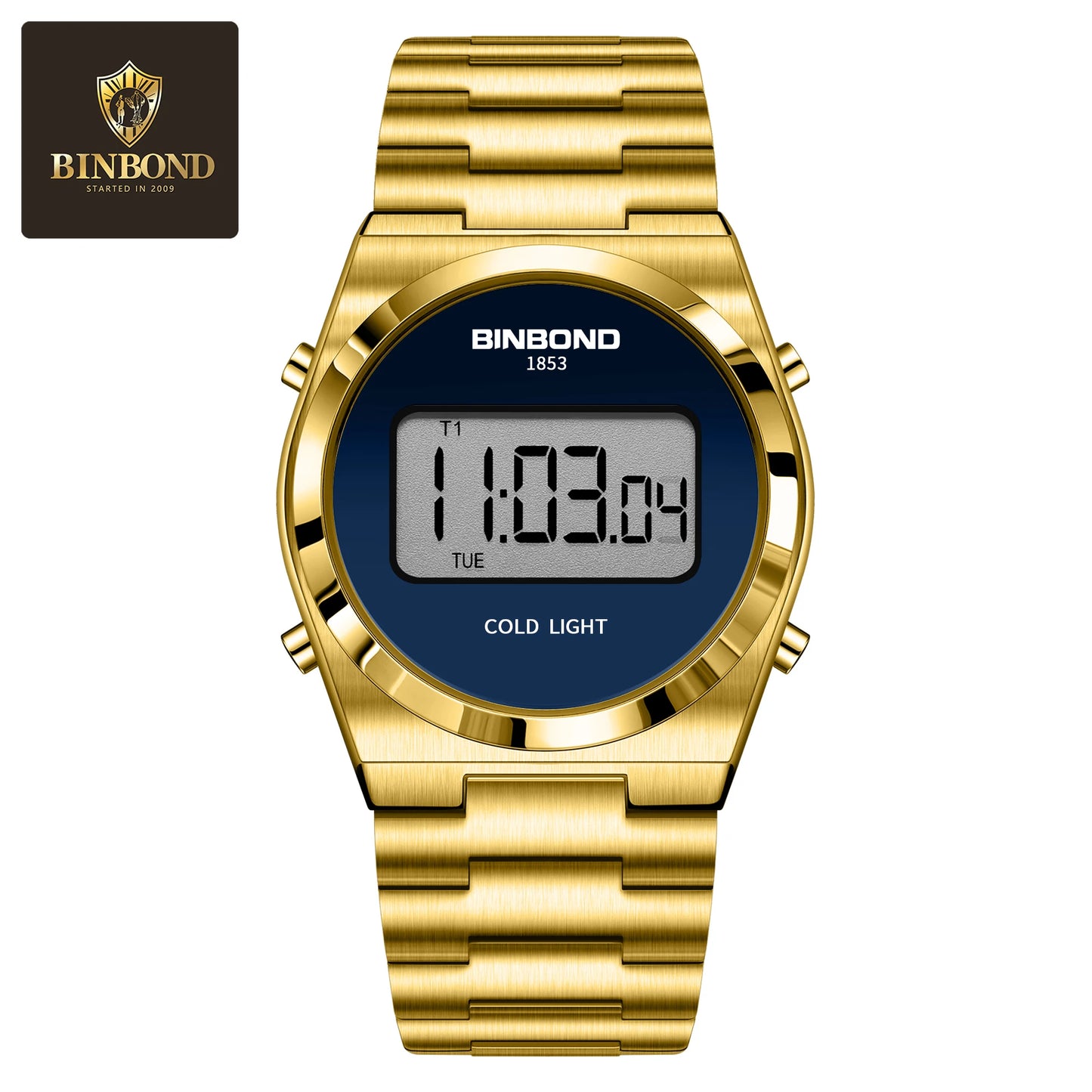 BINBOND New Men Electron Watch Luxury Stainless Steel LED Digital Waterproof Men Wristwatch Luminous Sports Clock Reloj Hombre