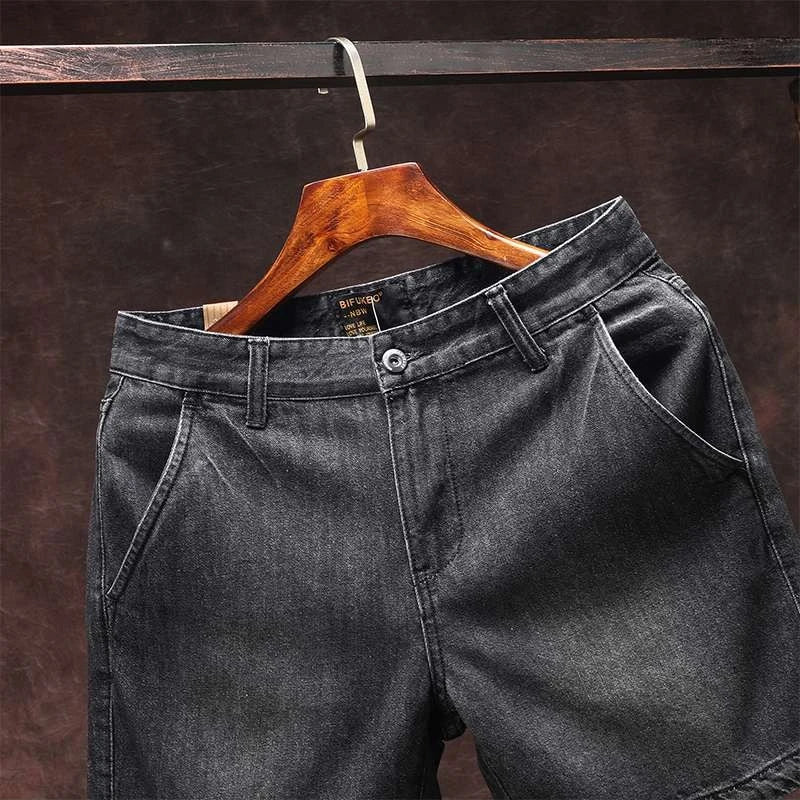 Men's Short Jeans Pants Skinny Retro Blue Male Denim Shorts New in Stretchable Wih Zipper Stretch Vintage Harajuku Rude Cowboy