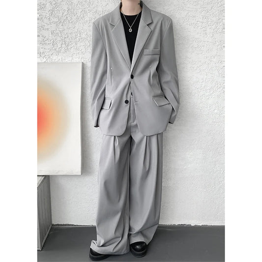 Casual suit set Men  terno masculino de luxo Loose fitting 2 piece suit Shoulder pads Trend Streetwear 2025 NEW jacker Pants