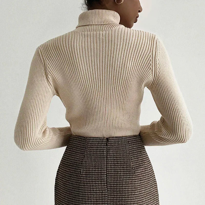 AOSSVIAO 2026 Basic Mock Neck Ribbed Sweaters for Women Cute Sexy Knitted Autumn Winter Warm Fitted Fashion Pullover Sweater