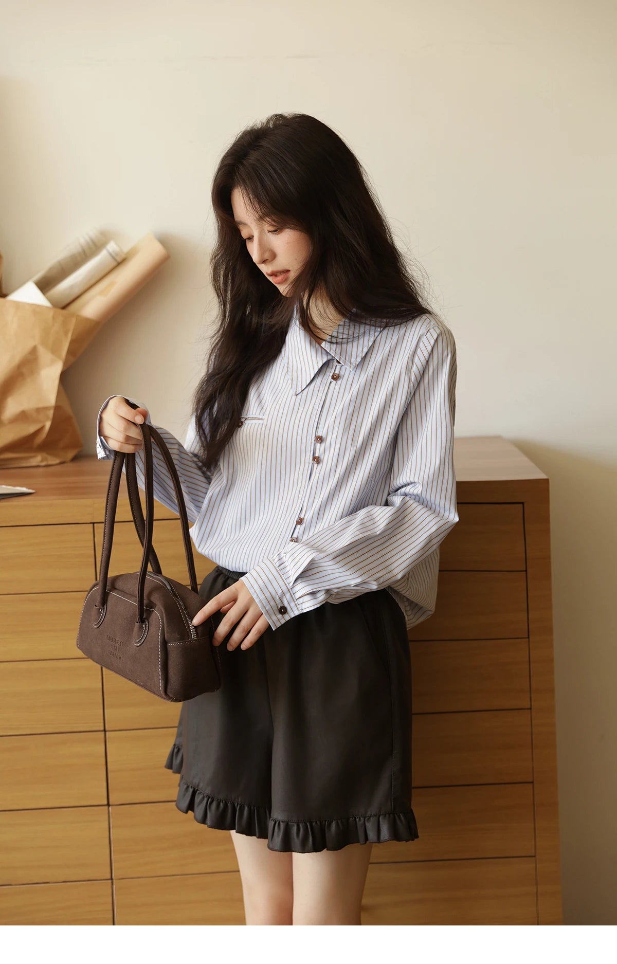 MISHOW Women's Striped Asymmetric Shirt 2025 Autumn New Arrival Vintage Loose Long Sleeve Tops Commuter Woman Clothes MXE42C2375 BAZAARHUBO