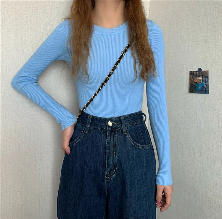 2026 New Women Sweater Autumn Winter Long Sleeve Pullover Basic Top Fashion O-neck Elastic Female Winter Solid Knitted Jumper