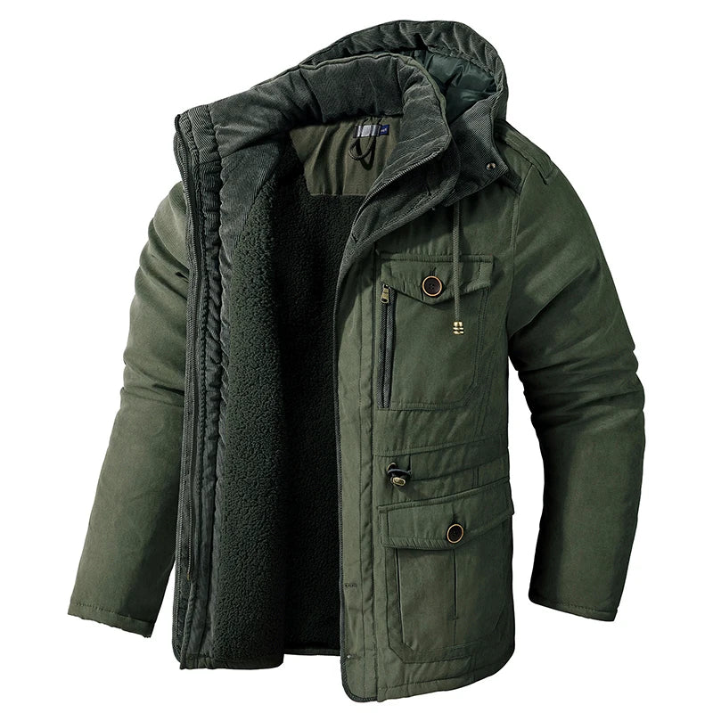 Men's Thicken Parkas Cashmere Fleece Coats Military Outdoor Warm Winter Jacket Cotton-Padded Male Windbreaker Hooded Outwear