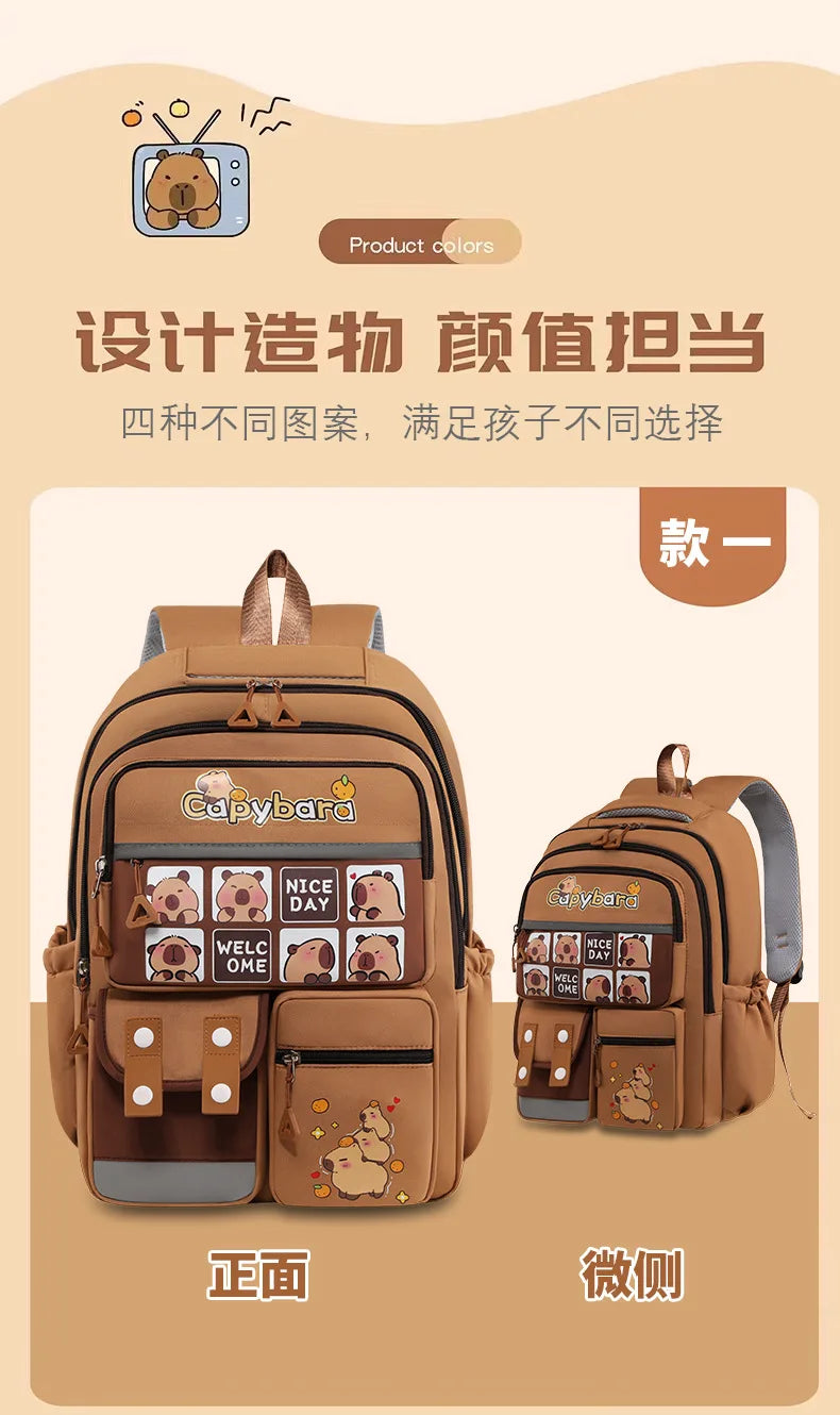 Kawaii Capybara School Backpack for Girls School Bags Set Casual Daypack Teens Girls Book Bag Children Schoolbag Travel Backpack