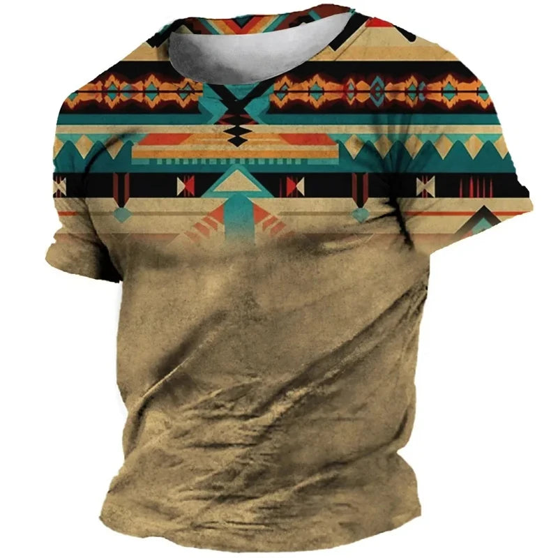 African National Pattern Tshirts Summer Fashion Street Casual Boys Kids Round Neck Short-Sleeved T-Shirt Daily Oversized Tops