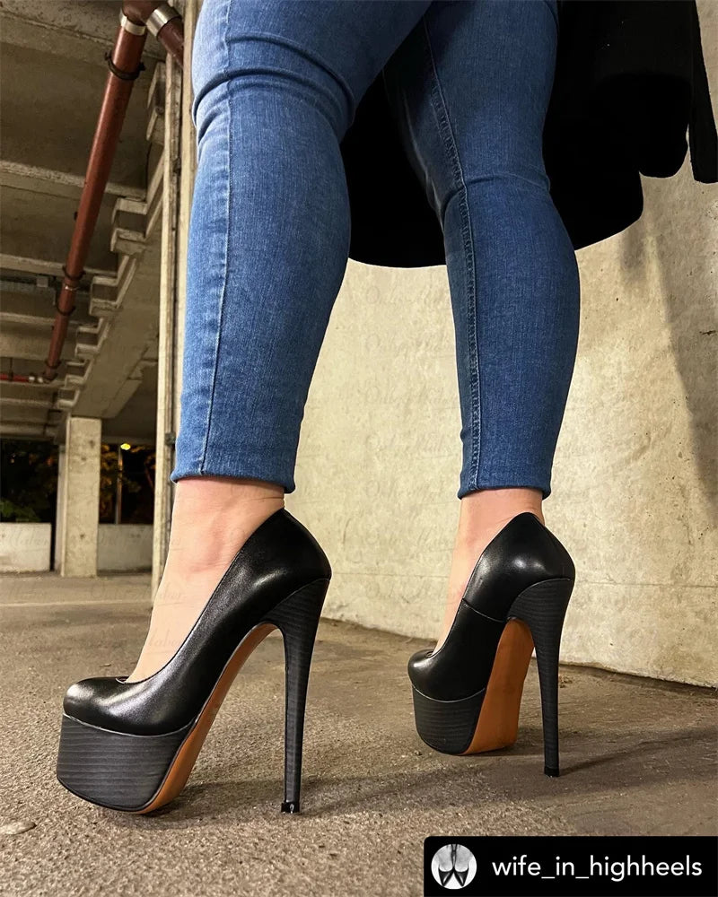 Onlymaker Women Platform Super Stiletto High Heels Pumps Round Toe Slip On Wedding Party Big Size Fashion Shoes