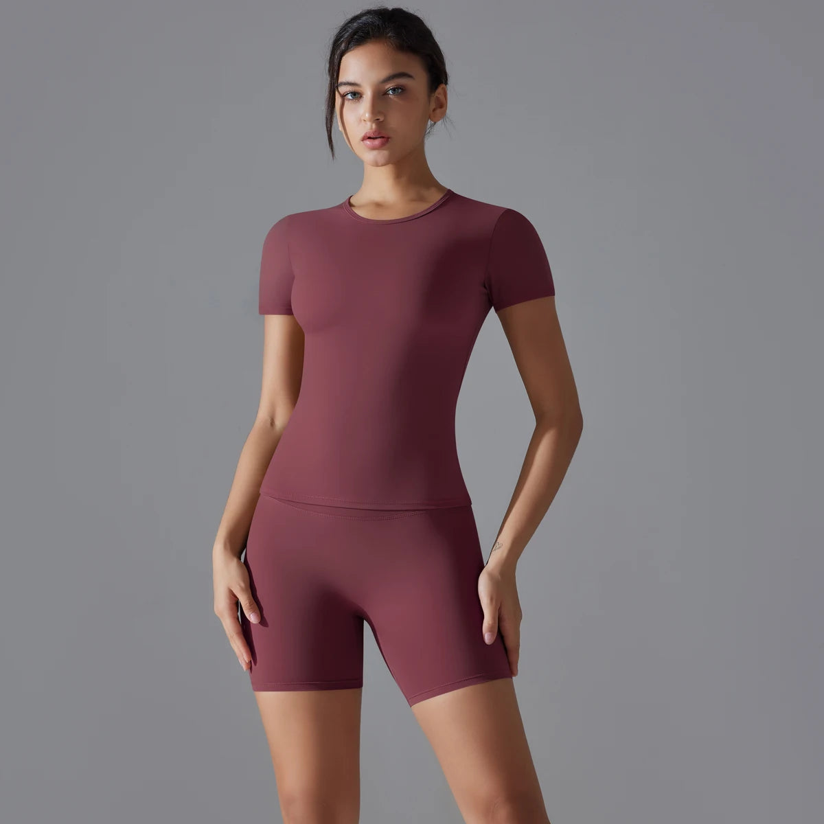 Yoga Set Women Sports Short Sleeve Top With High Waist Leggings Running Jogging Workout Workout Clothes Sports Fitness Gym Sets
