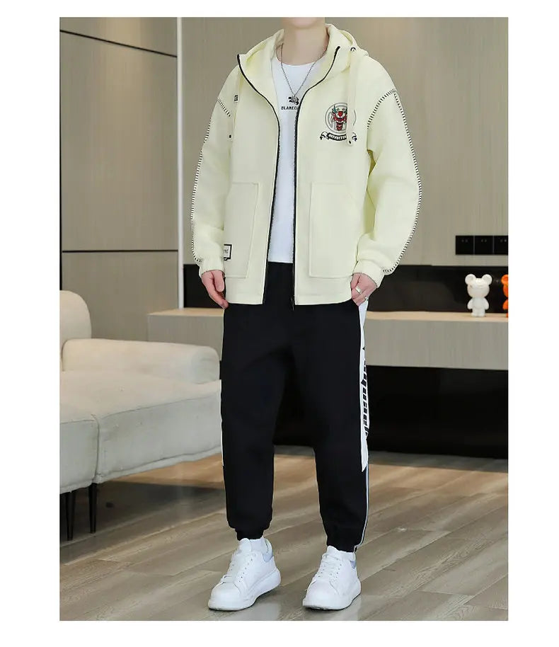 Hooded Jackets And Pants Two Piece Men's Sets 2026 Spring Autumn Youth Streetwear Tracksuits Outdoor Top Coats & Jogger Clothing