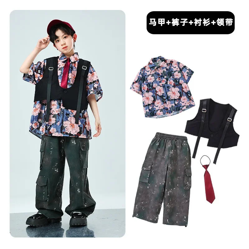 Kids Tracksuits Teens Stage Fashion Show Dance Clothes Boys Girls Suits Sets Vest Pant Shirt Children Jazz Hip Hop Costumes
