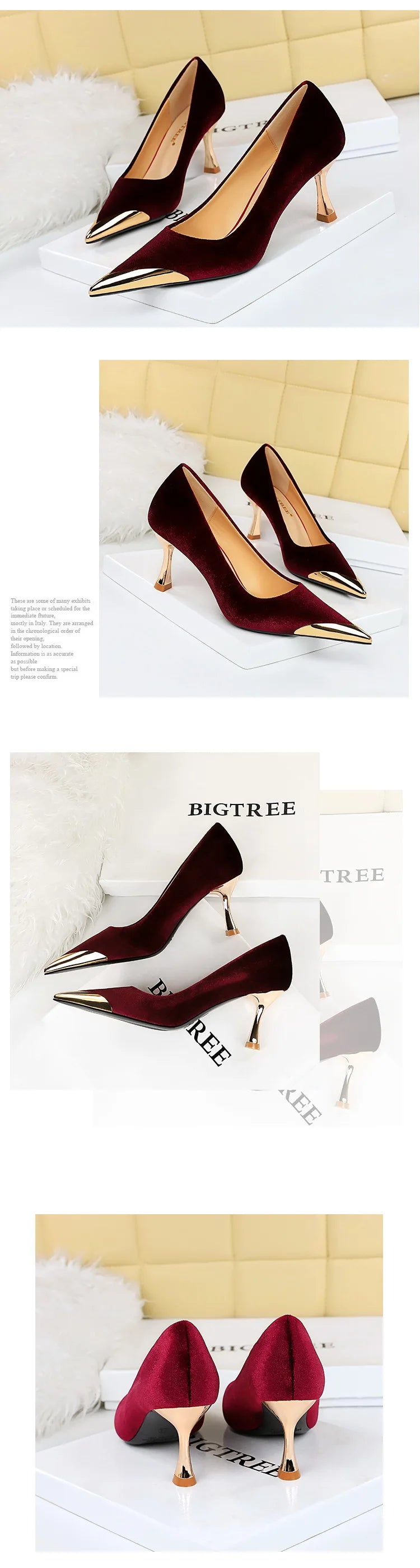 BIGTREE Fashion Sexy Nightclub Slim Wine Glass Pumps High Heel Velvet Shallow Mouth Metal Pointed Party Women's Shoes