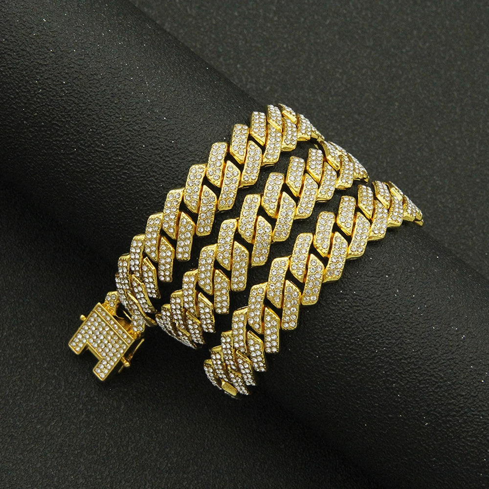 Fashion Men Cuban Link Iced Out Necklace 14MM width Rhinestones Chain Rapper CZ Cuban Chain Necklace Hip Hop Birthday Jewelry