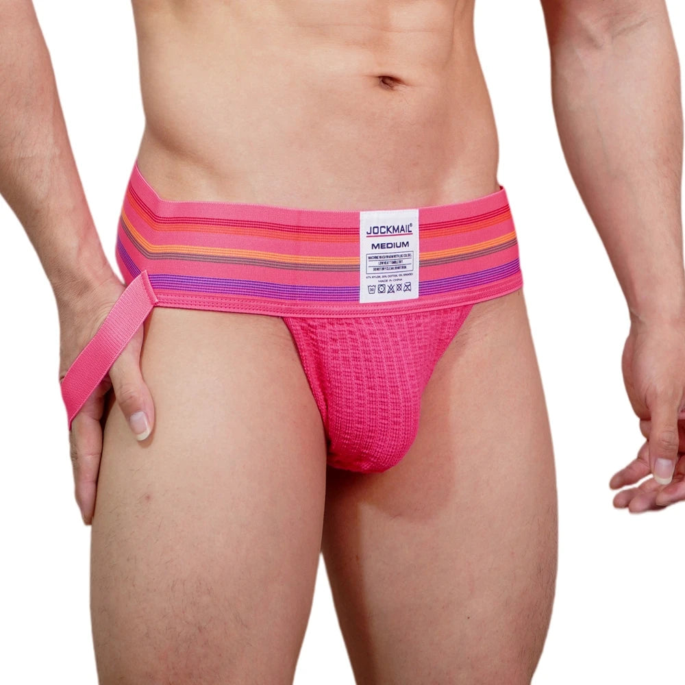 JOCKMAIL Men Athletic Supporters Jockstrap Thongs Mens Underwear  Underpants Bikini  3" Elastic Waistband  Hombre Panties