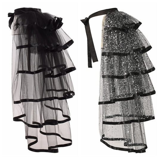 Steampunk Tulle Tutu Skirt Women Medieval Gothic Cocktail Club Ruffles Punk Mermaid Overskirt