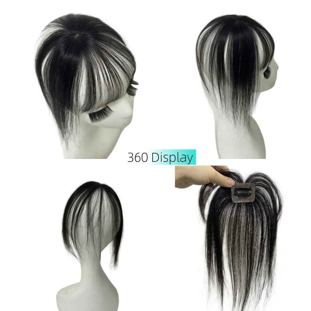 360° Coverage Natural Black Human Hair Bangs Clips in Hairpieces for Women False Natural Bangs with Thinning Hair Extensions