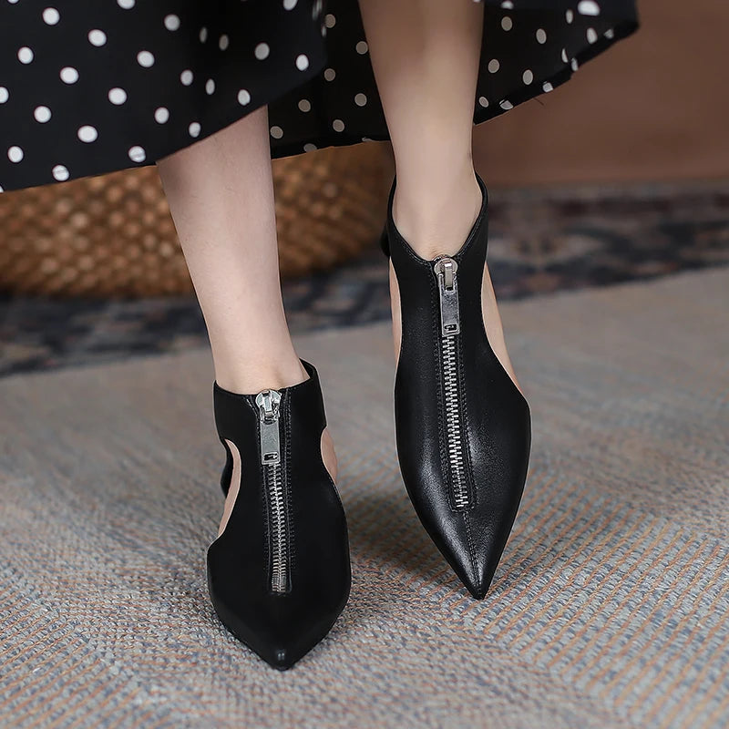 Original Design 2025 Spring Leather Women's Casual Black White Summer Boots Trendy Fashion Boots High Heels Zipper Shoes Woman