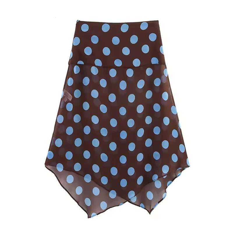 Polka Dot Printed Midi Skirts Two Piece Sets for Women 2026 Summer Chic Scarf Halter Top Suits Beach Woman 2 Piece Outfits