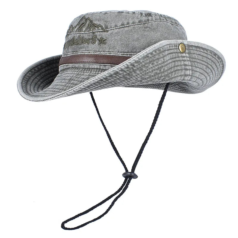 Panama Sun Hat Fisherman Hat Man Women Summer Wide Brim Visor Fishing Bucket Hat Leather Belt Embroidered Waterproof Bob Femme BAZAARHUBO