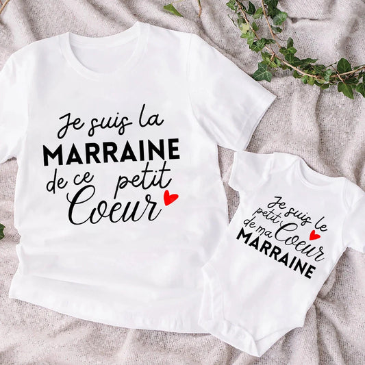 Funny French Printed Family Matching Clothes Godmother & Baby Outfit Gofmothes Short Sleeve Shirts Tee Newborn Bodysuit Romper