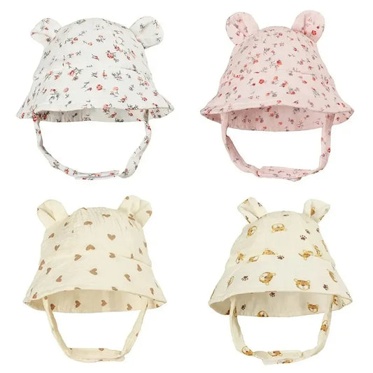 2026 Newborn Boys Girls Bucket Hat Summer Kids Toddler Panama Cap 0 to 12 Months Soft Cotton Baby Sun Hat With Ears Cute Bunny