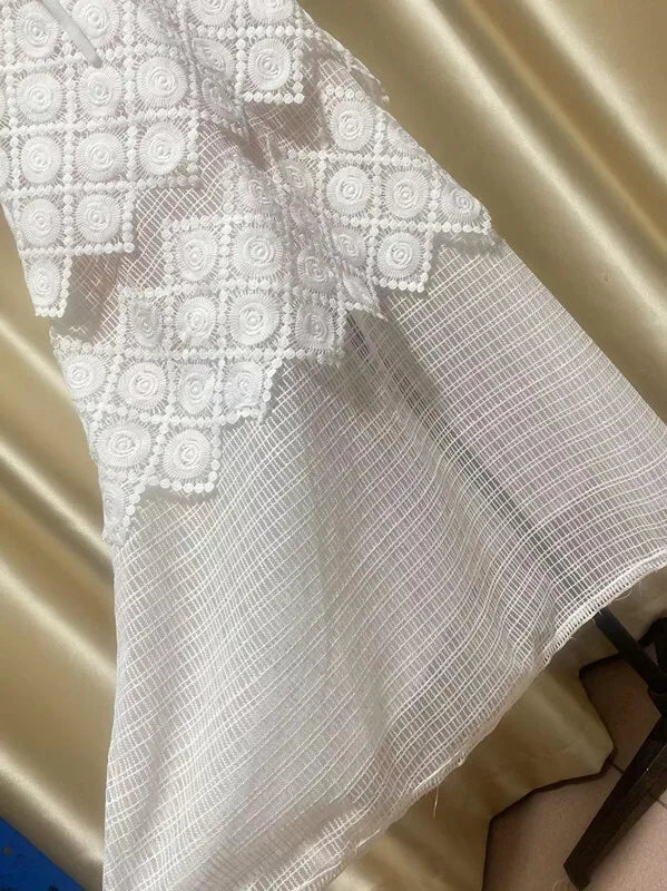 QMQA Fashion Women's Evening Dress Lapel Short Sleeve Lace Patchwork 3D Flower Lace-up Elegant Dresses Spring 2025 New QM269