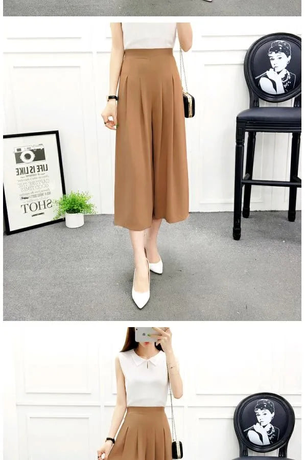 High Waist Wide Leg Pants Skirt Pants Chiffon Cotton Linen Seven Eighteen Length Trendy Women's Casual Trousers Commute Style