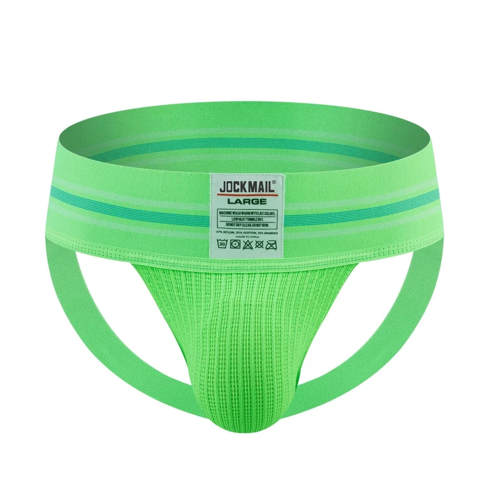 JOCKMAIL Men Athletic Supporters Jockstrap Thongs Mens Underwear  Underpants Bikini  3" Elastic Waistband  Hombre Panties