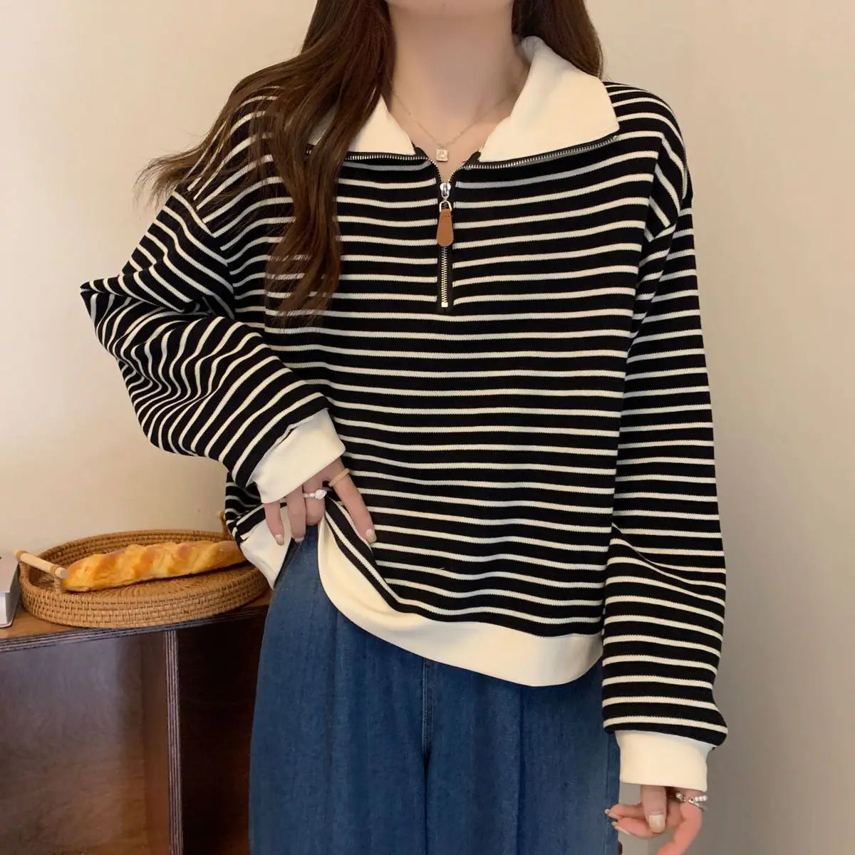 Women Striped Half Zip Sweatshirt Long Sleeve Collared Pullover Casual Fit  Fashion Oversized Streetwear Tops 2026 Tendencias BAZAARHUBO