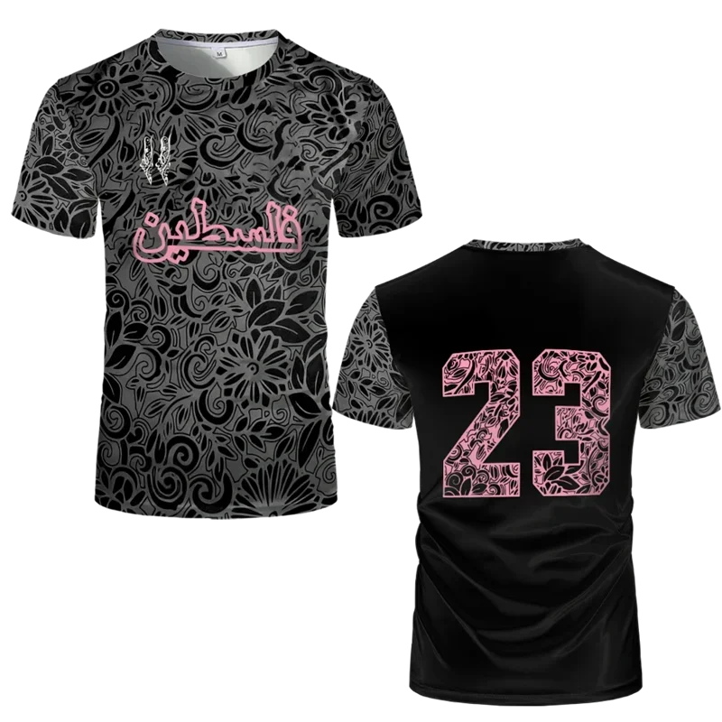 Fashion Palestine Flag Football Jersey Summer Trend Crew Neck 3D National Emblem Printed Sports T Shirt Casual Uniex Loose Tees