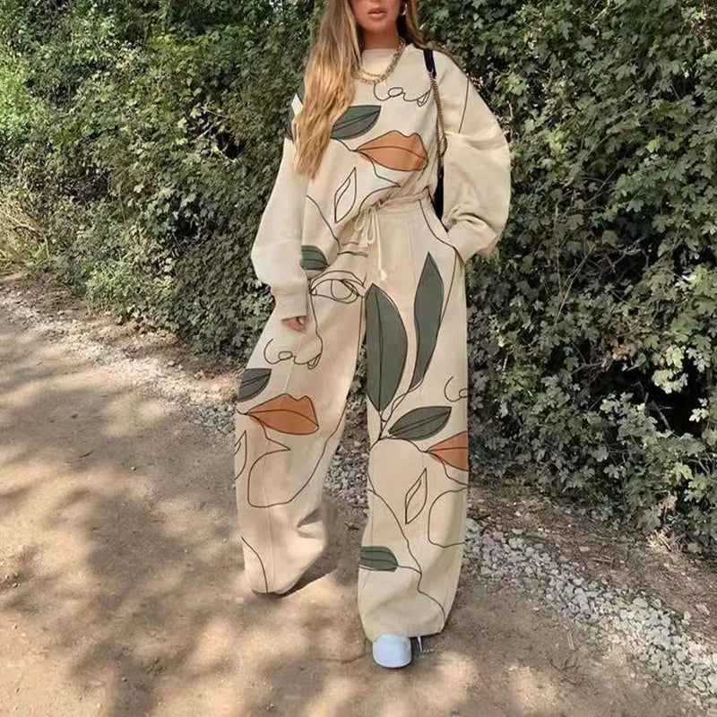 Fashion Print Oversized Tracksuit Suit Women Two Piece Pants Sets Casual Sweatshirt Trousers Streetwear 2 Piece Set Lady Outfit