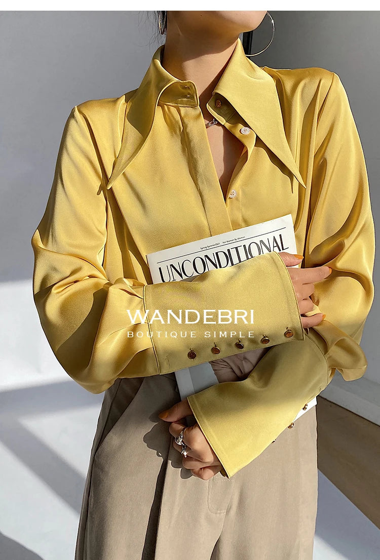 Stylish Elegant Turn Down Collar White Long Sleeve Satin Shirts Fashion Woman Vintage Blouse 2024 Office Lady Tops Blusas 16946