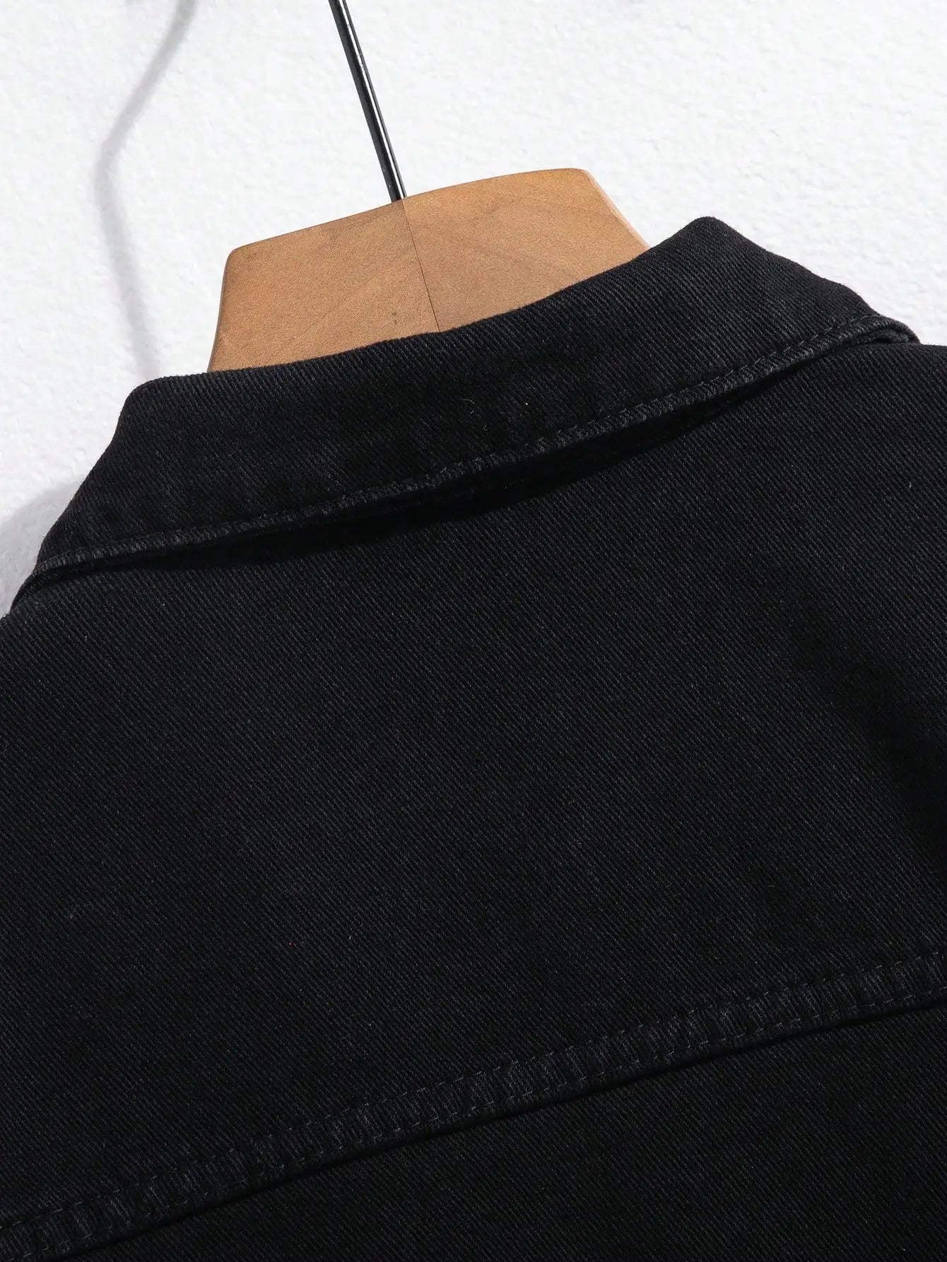 Men's spring-autumn denim jacket. Black minimalist coat. Daily casual. Stylish and trendy style.