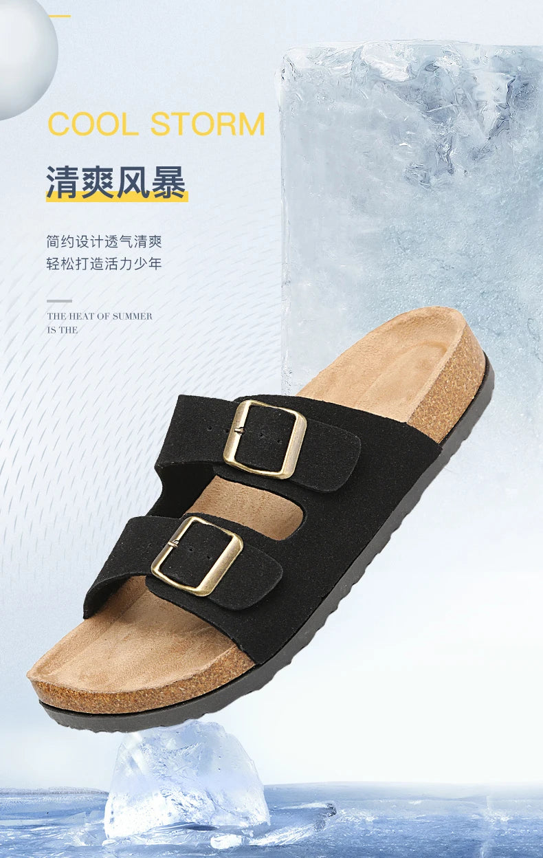 Brand Men Women Sandals Summer Designer Couple Cork Clogs Sandals Luxury Classic Unisex Mules Beach Slide With Adjustable Buckle