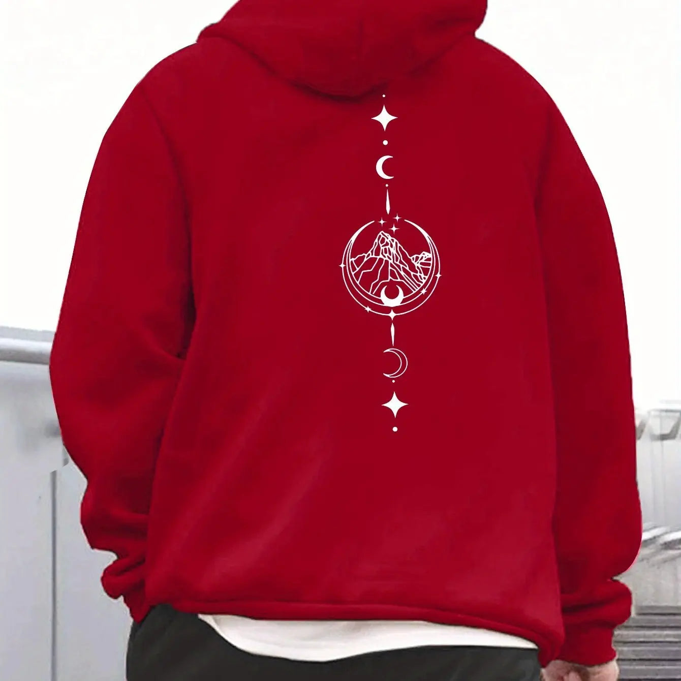 Men's autumn and winter casual fashion loose geometric print long sleeved hooded sweatshirt warm pullover BAZAARHUBO