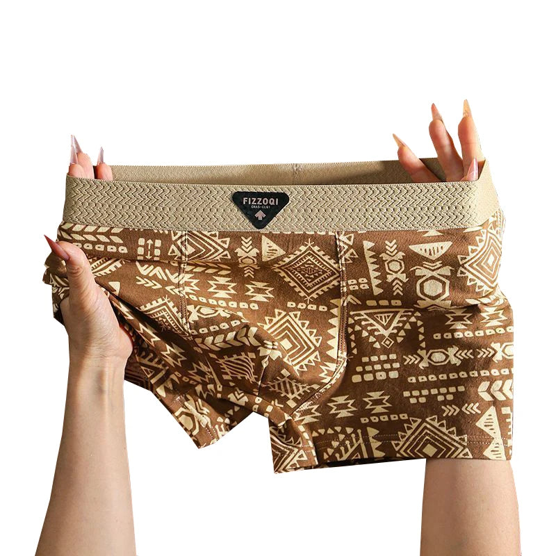 3PCS Retro Style Men's Underwear with Personalized Printed Men Boxer Shorts Breathable Trendy Style Men's Flat Corner Underwears