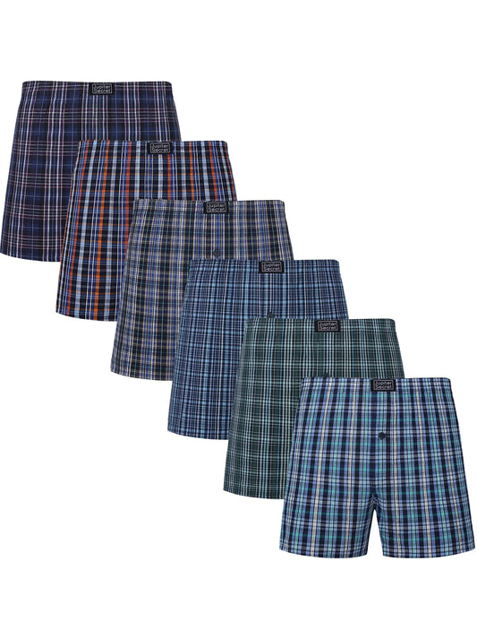 JupiterSecret 6 Pcs Men's Woven Boxer Shorts, Elastic Waistband Random Color