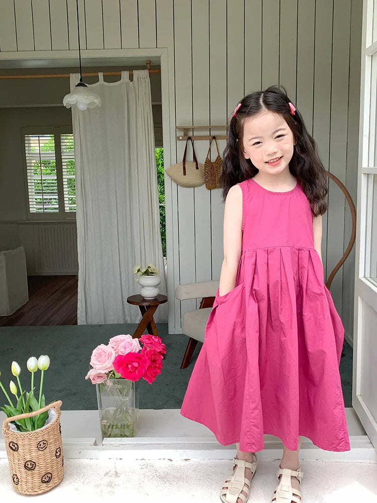 Girls Casual Dresses Girls' Dresses with Large Hemlines Sleeveless Casual Kids Dresses for Girls 2 To 8 Years Princess Dress