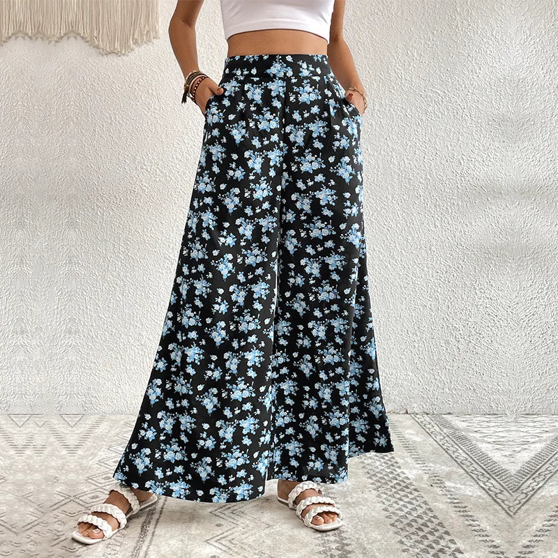 European and American Pants 2026 New Printed Large-flared Wide-leg Pants with Drapey Feel for Summer